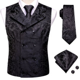 Men's 4 Pcs Silk Slim Fashion Waistcoat Sets - Black - Style 2 / 4Pcs Set - MJ-3118 - XXXL - Silk - image 10