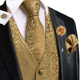 Men's 5 Pcs Premium Gold Vest Tie Set - Dark Gold - 5Pcs Set - MJ-3202_0036 - XXXL - Silk - image 3