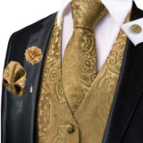 Men's 5 Pcs Premium Gold Vest Tie Set - Dark Gold - 5Pcs Set - MJ-3202_0036 - XXXL - Silk - image 11