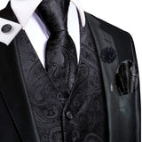 Men's 5 Pcs Luxury Black Vest Tie Set - Black -5Pcs Set -MJ-3203-0064 - XXXL - Silk - image 3