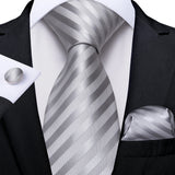 Men's 3 Pcs Formal White Silver Tie Sets - Silver Gray - MJ-7003 - One Size - Silk - image 5