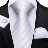 Men's 3 Pcs Formal White Silver Tie Sets - White - MJ-7005 - One Size - Silk - image 7