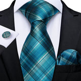 Men's 3 Pcs Formal Silk Teal Tie Sets - Teal - MJ-7043 - One Size - Silk - image 6