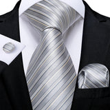 Men's 3 Pcs Formal White Silver Tie Sets - Silver Gray - MJ-7058 - One Size - Silk - image 15