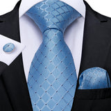 Men's 3 Pcs Formal Silk Teal Tie Sets - Blue - MJ-7130 - O - One Size - Silk - image 16