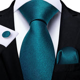 Men's 3 Pcs Formal Silk Teal Tie Sets - Teal  - MJ-7138 - One Size - Silk - image 3
