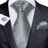 Men's 3 Pcs Formal White Silver Tie Sets - Silver Gray - MJ-7185 - One Size - Silk - image 12
