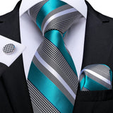 Men's 3 Pcs Formal Silk Teal Tie Sets - Teal  - MJ-7339 - One Size - Silk - image 2