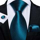 Men's 3 Pcs Formal Silk Teal Tie Sets - Teal  - MJ-7361 - One Size - Silk - image 5