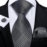 Men's 3 Pcs Formal White Silver Tie Sets - Dark Gray - MJ-7384 - One Size - Silk - image 11