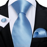 Men's 3 Pcs Formal Silk Teal Tie Sets - Blue - MJ-7397 - One Size - Silk - image 19