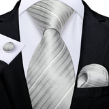 Men's 3 Pcs Formal White Silver Tie Sets - Silver Gray - MJ-7406 - One Size - Silk - image 19