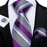 Funki Buys | Neckties | Men's 3 Pcs Purple White Striped Tie Set