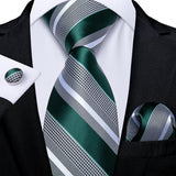 Funki Buys | Neckties | Men's 3 Pcs Dark Green White Striped Tie Set