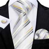 Men's 3 Pcs Formal White Silver Tie Sets - Silver Gray  - MJ-7460 - One Size - Silk - image 33