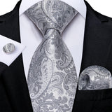 Men's 3 Pcs Formal White Silver Tie Sets - Silver Gray - MJ-7492 - One Size - Silk - image 25