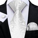 Men's 3 Pcs Formal White Silver Tie Sets - White - MJ-7496 - One Size - Silk - image 30