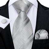 Men's 3 Pcs Formal White Silver Tie Sets - Silver Gray - MJ-7603 - One Size - Silk - image 26
