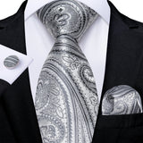 Men's 3 Pcs Formal White Silver Tie Sets - Silver Gray  - MJ-7685 - One Size - Silk - image 34