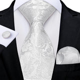 Men's 3 Pcs Formal White Silver Tie Sets - White - MJ-7686 - One Size - Silk - image 31