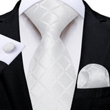 Men's 3 Pcs Formal White Silver Tie Sets - White - MJ-8330 - One Size - Silk - image 17