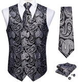 Men's 4 Pcs Classic Paisley Tie Vest Set - Black - 4pc Tie Set - MJTZ0148 - 3XL - Silk - image 15