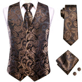 Men's 4 Pcs Classic Paisley Tie Vest Set - Black - 4pc Tie Set - MJTZ0148 - 3XL - Silk - image 10