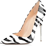 Women's Luxury Metal Heel Zebra Stilettos - Black/White - 12cm Heel - 46 B - PU Leather - image 11