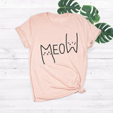 Women's Cute Meow Cat Printed T-Shirt - Light Pink - Meow Shirt - 5XL - Polyester - image 7