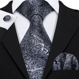 Funki Buys | Neckties | Men's 3 Pcs Black Gray Paisley Tie Set