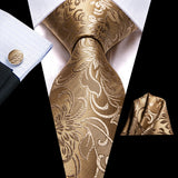 Men's 3 Pcs Classic Gold Tie Set - Gold - N-0309 - One Size - Silk - image 1