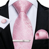 Men's 4 Pcs Formal Pink Silk Tie Sets - Pink - 0327 - One Size - Silk - image 7