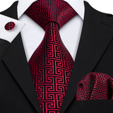 Funki Buys | Neckties | Men's 3 Pcs Red Black Geometric Tie Set