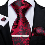 Men's 4 Pcs Formal Silk Red Tie Sets - Red - 0757 - One Size - Silk - image 18