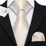 Men's 3 Pcs Classic Gold Tie Set - White - N-1167 - One Size - Silk - image 35