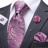 Men's 4 Pcs Formal Floral Pink Tie Set - Purple - 3 Pcs Necktie Set - One Size - Silk - image 1