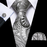 Funki Buys | Neckties | Men's 3 Pcs Gray Black Paisley Tie Set