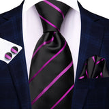 Funki Buys | Neckties | Men's 3 Pcs Black Pink Striped Tie Set