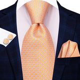 Men's 3 Pcs Orange Geometric Tie Set - Orange - Necktie / 3895 - One Size - Polyester - image 1