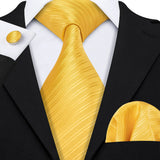 Men's 3 Pcs Classic Gold Tie Set - Gold - N-5091 - One Size - Silk - image 4
