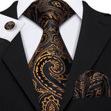 Men's 3 Pcs Classic Gold Tie Set - Gold - N-5135 - One Size - Silk - image 17
