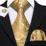 Men's 3 Pcs Classic Gold Tie Set - Gold - N-5150 - One Size - Silk - image 12