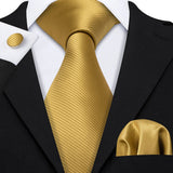 Men's 3 Pcs Classic Gold Tie Set - Gold - N-5244 - One Size - Silk - image 6