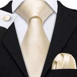 Men's 3 Pcs Classic Gold Tie Set - White - N-5253 - One Size - Silk - image 34