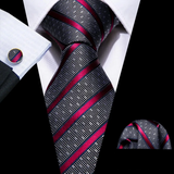 Funki Buys | Neckties | Men's 3 Pcs Gray Crimson Striped Tie Set
