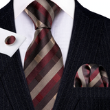 Funki Buys | Neckties | Men's 3 Pcs Brown Burgundy Striped Tie Set
