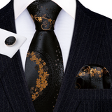 Funki Buys | Neckties | Men's 3 Pcs Black Golden Floral Tie Set