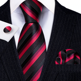 Funki Buys | Neckties | Men's 3 Pcs Bold Red Black Striped Tie Set