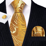 Men's 3 Pcs Classic Gold Tie Set - Gold - N-5397 - One Size - Silk - image 9