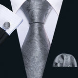 Men's 3 Pcs Luxury Silk Formal Tie Sets - Gray - N-5502 - One Size - Silk - image 8